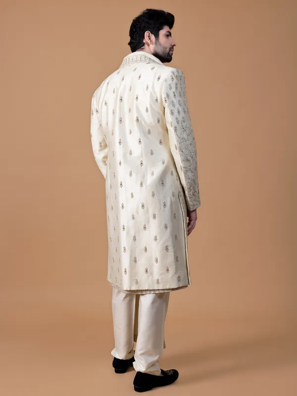 Lavish cream raw silk sherwani