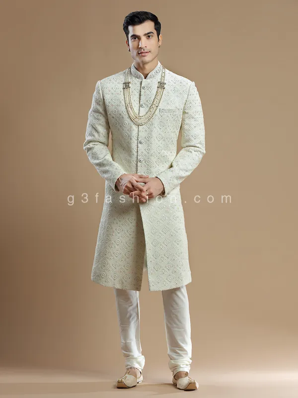 Lavish groom wear georgette sherwani in cream