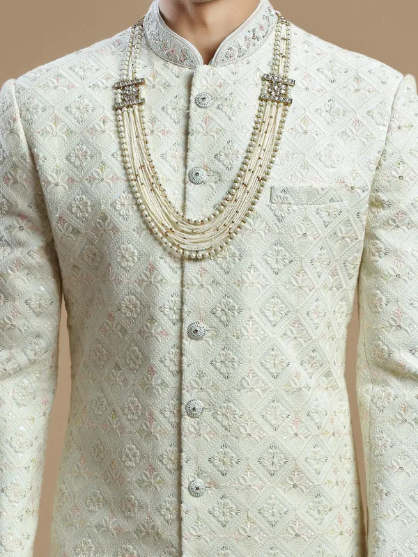 Lavish groom wear georgette sherwani in cream