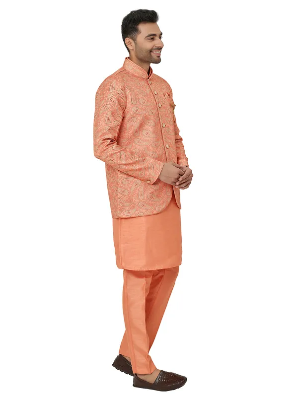 Lavish peach wedding wear silk indowestern