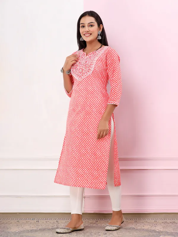 Leheriya coral pink cotton kurti