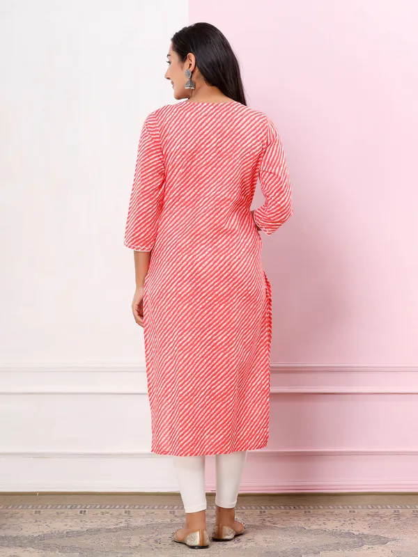 Leheriya coral pink cotton kurti