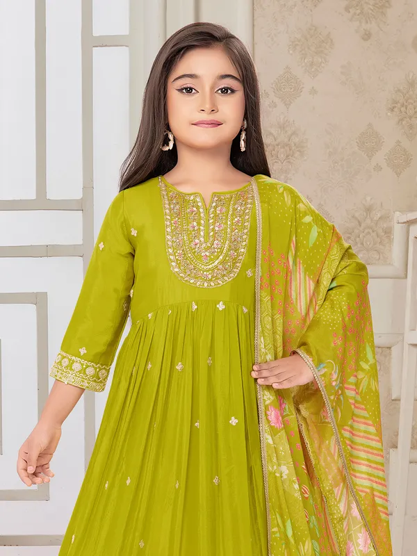 Lemon green anarkali salwar suit