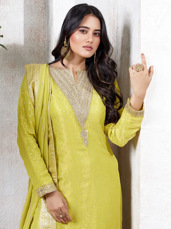 Lemon green chiffon salwar suit