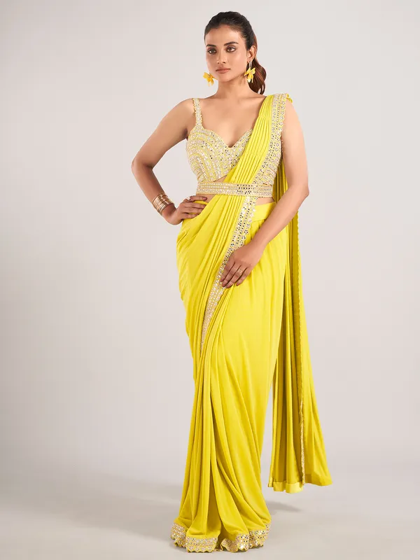 Lemon green lycra ready to wear saree
