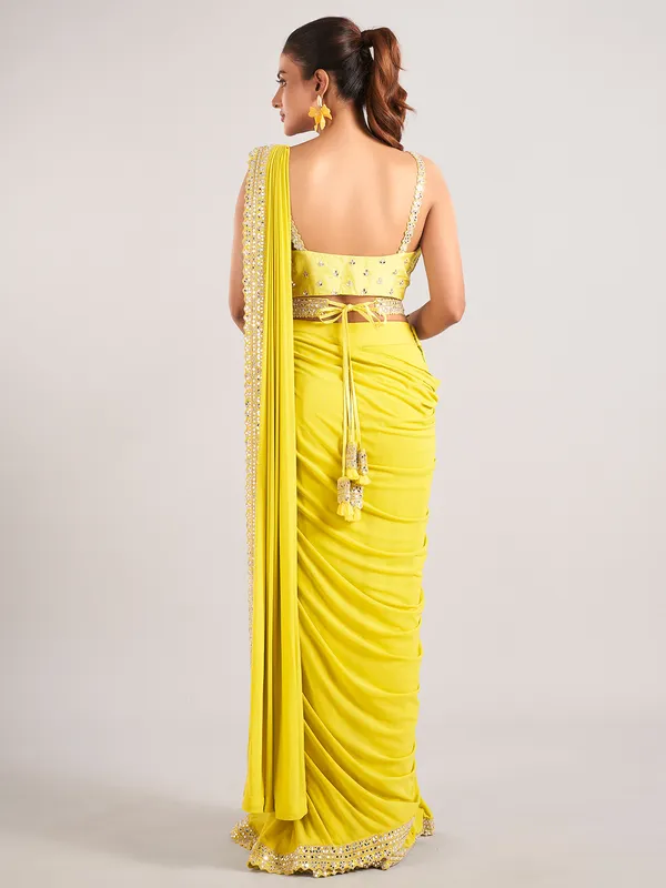 Lemon green lycra ready to wear saree