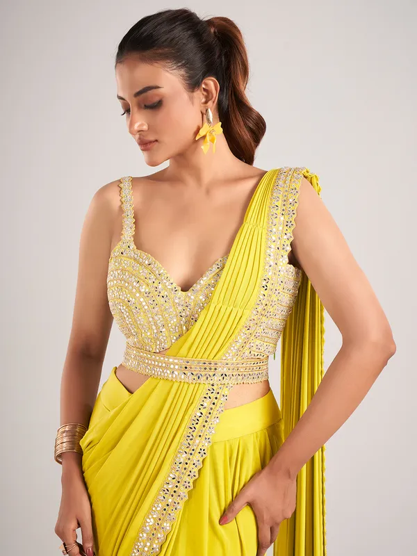 Lemon green lycra ready to wear saree