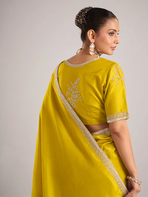 Lemon green pure dola silk saree with sequin work