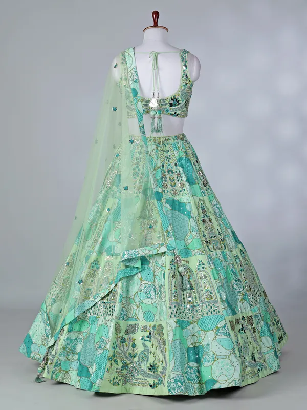 Lemon green raw silk sleeveless lehenga choli with dupatta
