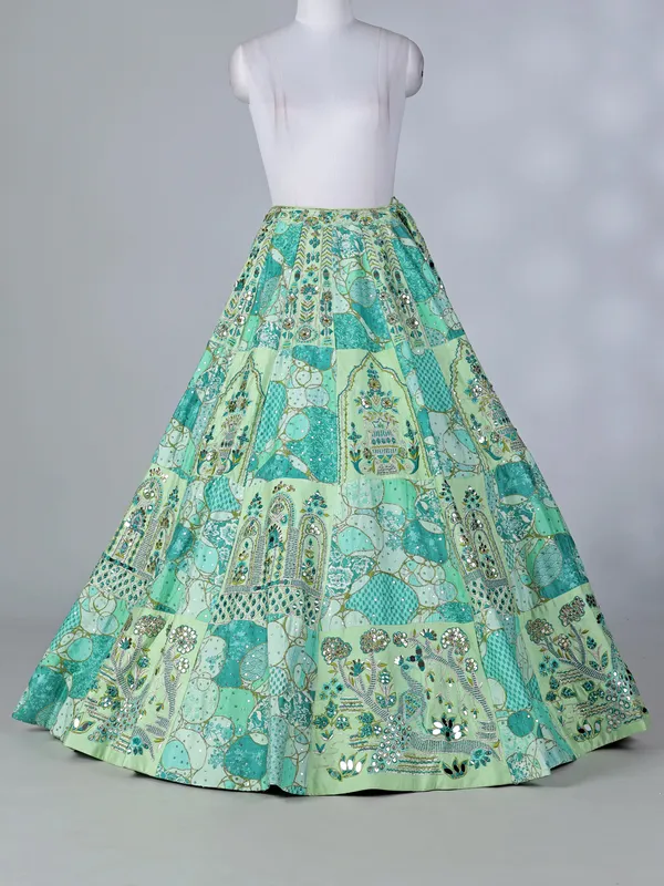 Lemon green raw silk sleeveless lehenga choli with dupatta