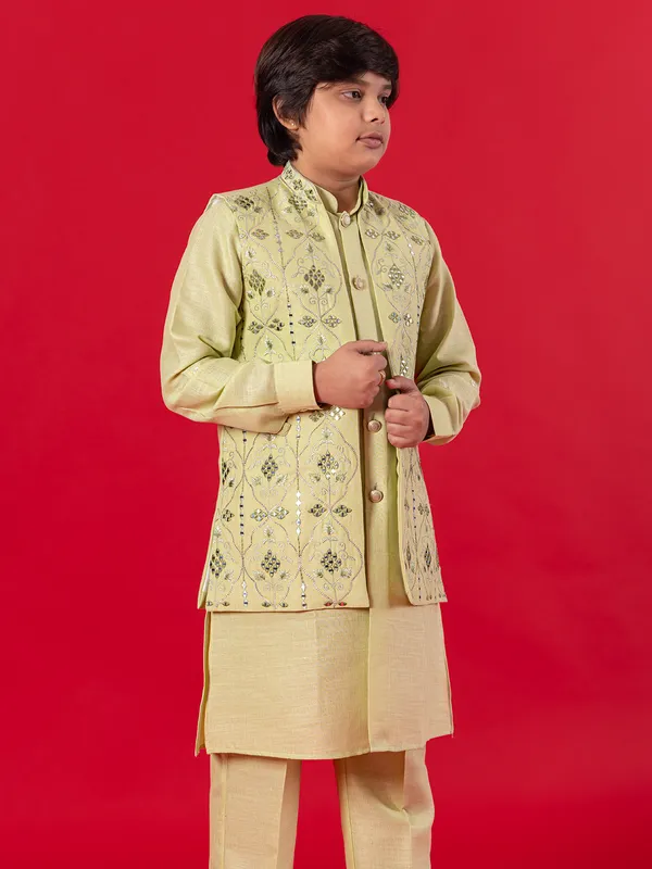 Lemon green waistcoat set with embroidey embellishment