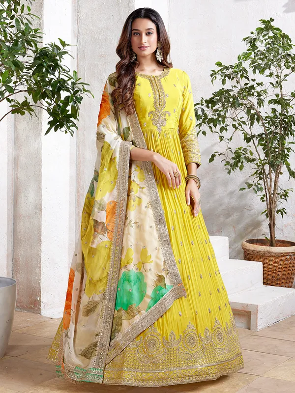 Lemon yellow anarkali salwar suit