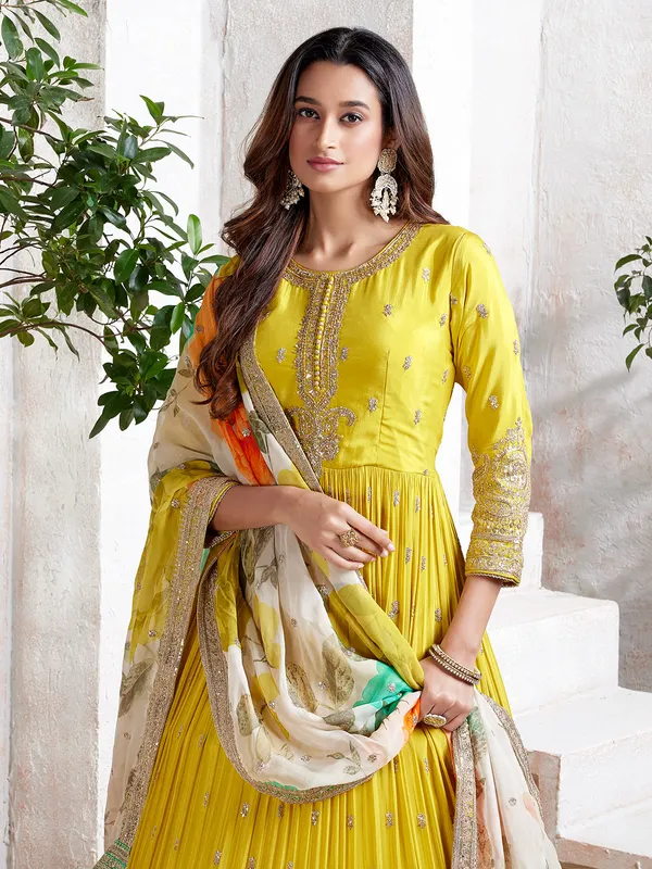 Lemon yellow anarkali salwar suit