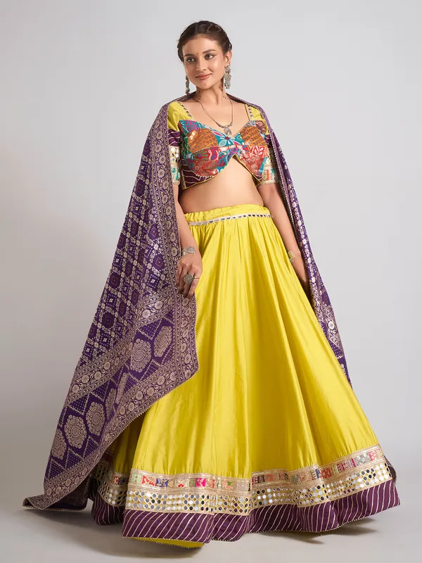 Lemon yellow gota work chaniya choli for navratri