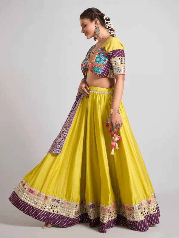 Lemon yellow gota work chaniya choli for navratri