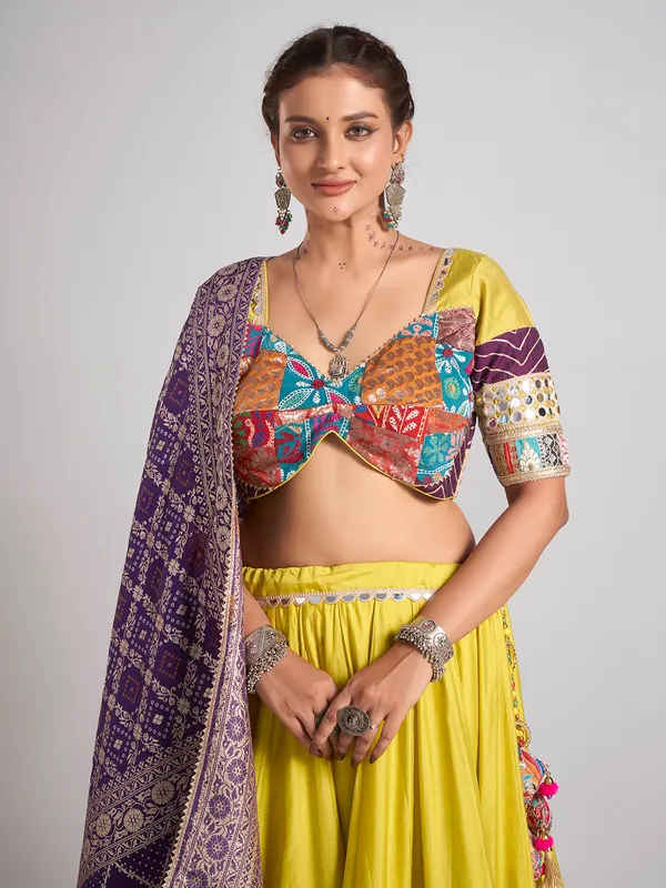 Lemon yellow gota work chaniya choli for navratri