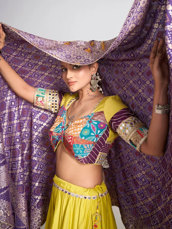 Lemon yellow gota work chaniya choli for navratri