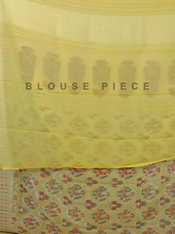 Lemon yellow satin silk saree