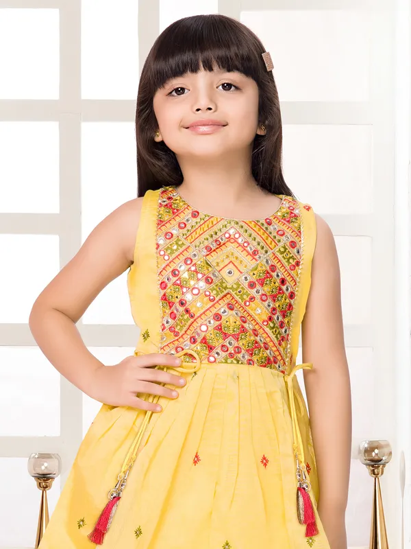 Lemon yellow sharara suit with gota and thread work