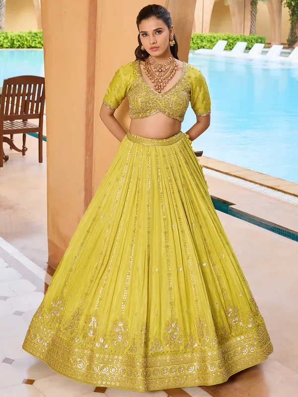 Lemon yellow silk wedding wear lehenga choli