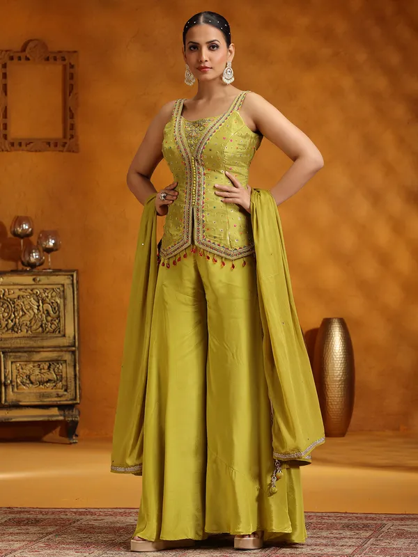 Lemon yellow wedding wear palazzo suit with dupatta
