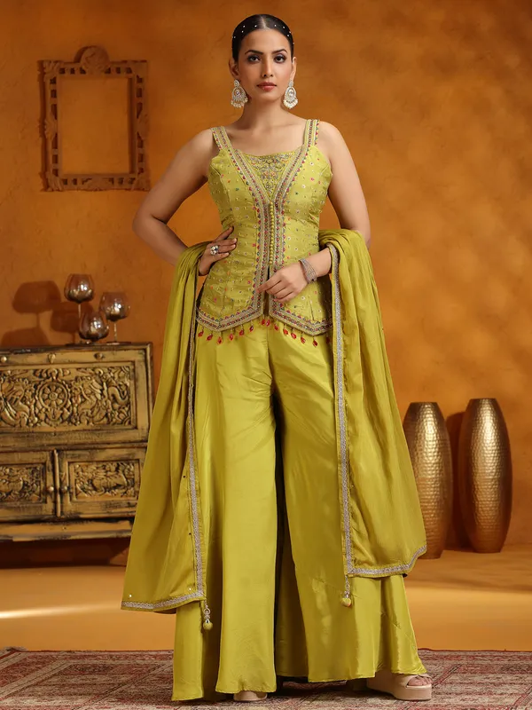 Lemon yellow wedding wear palazzo suit with dupatta