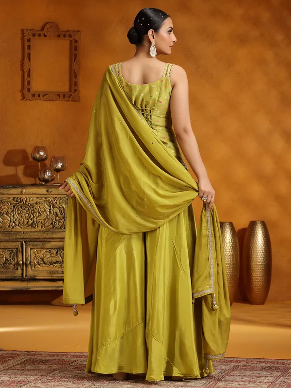 Lemon yellow wedding wear palazzo suit with dupatta