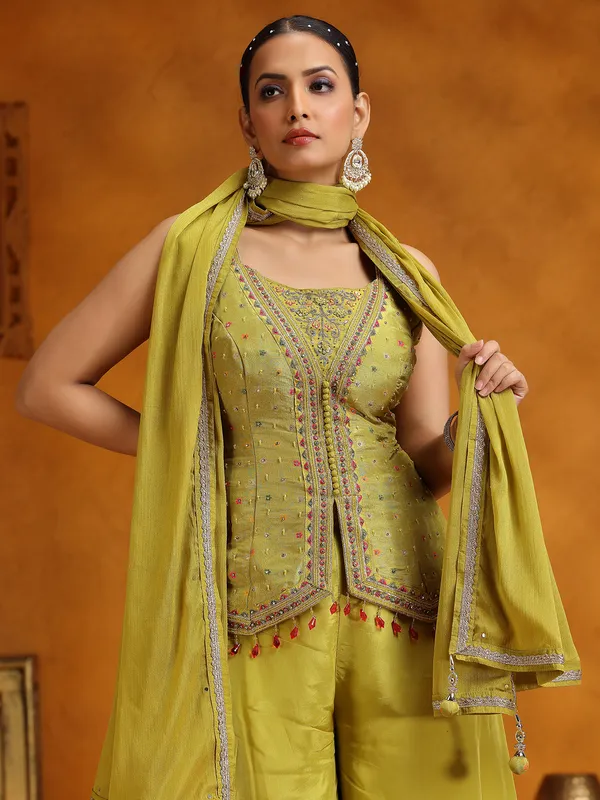 Lemon yellow wedding wear palazzo suit with dupatta