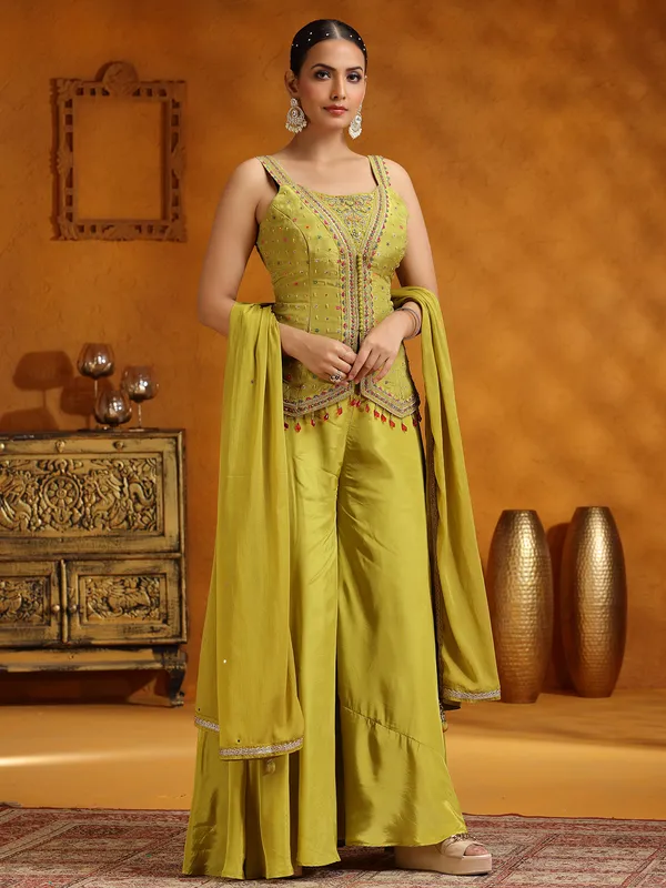 Lemon yellow wedding wear palazzo suit with dupatta