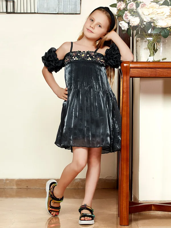 Leo n Babes Black organza off shoulder frock