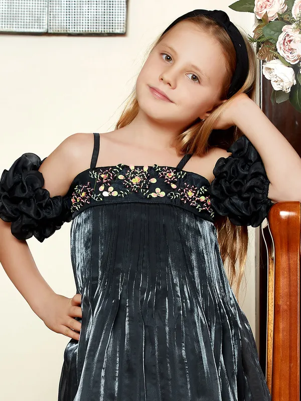Leo n Babes Black organza off shoulder frock