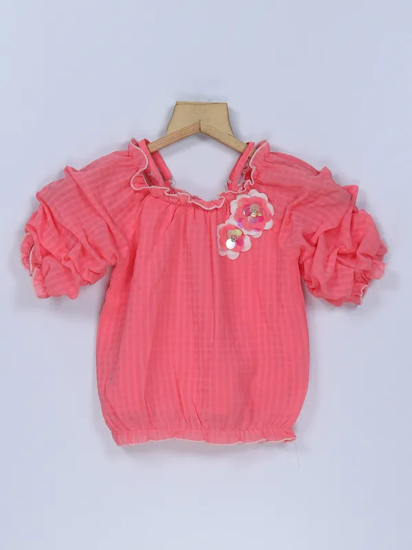 Leo n Babes coral pink georgette top