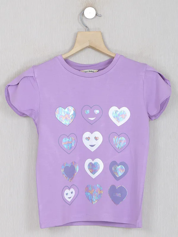 Leo n babes cotton printed lavender girls casual top