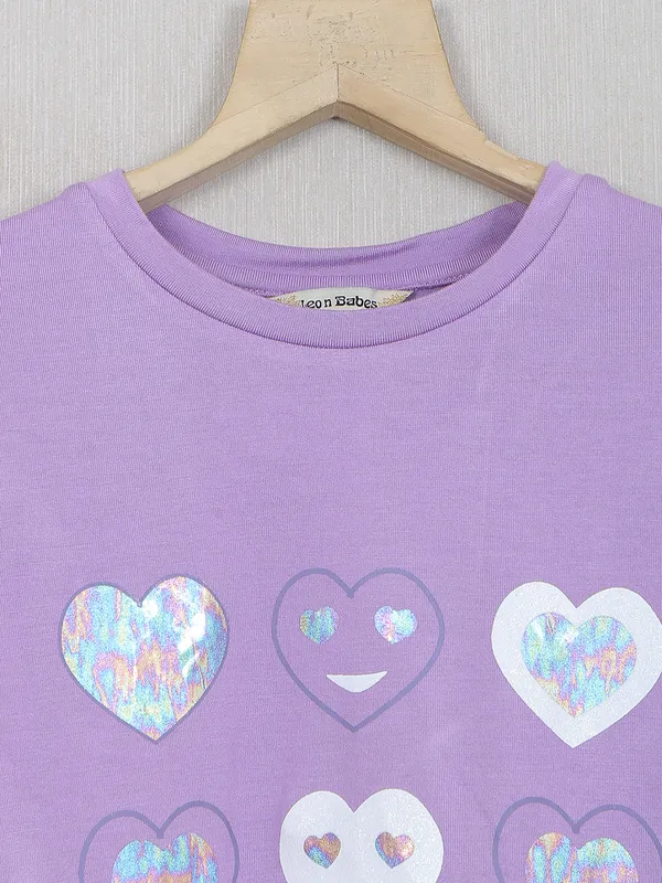 Leo n babes cotton printed lavender girls casual top