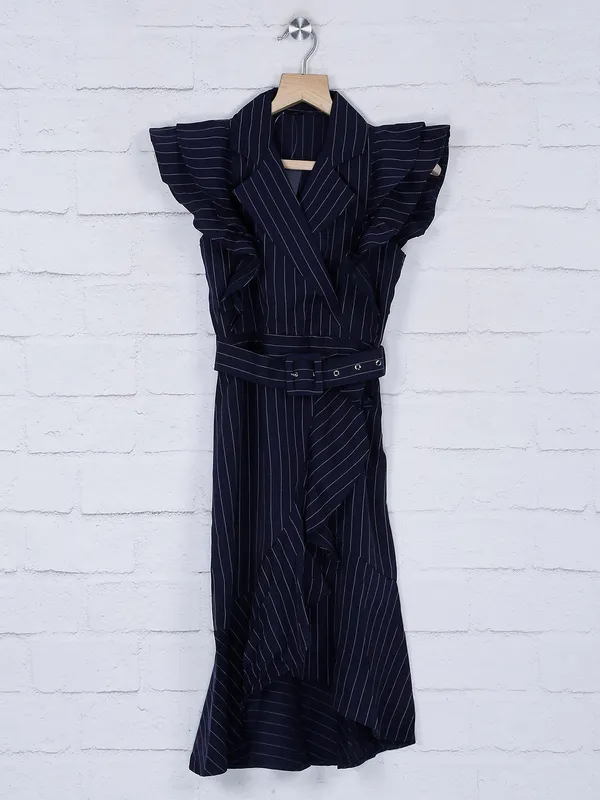 Leo N Babes festive wear navy blue ruffle frock in cotton