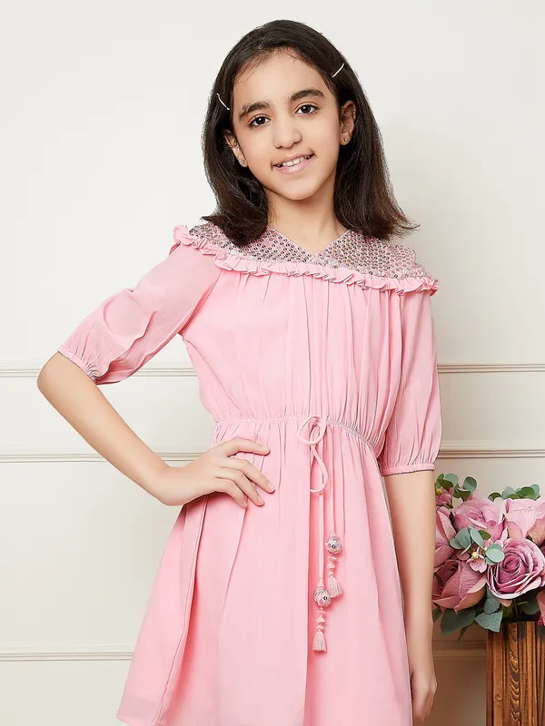 Leo n Babes georgette frock in pink