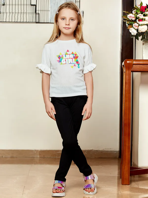 Leo n Babes lycra white printed top