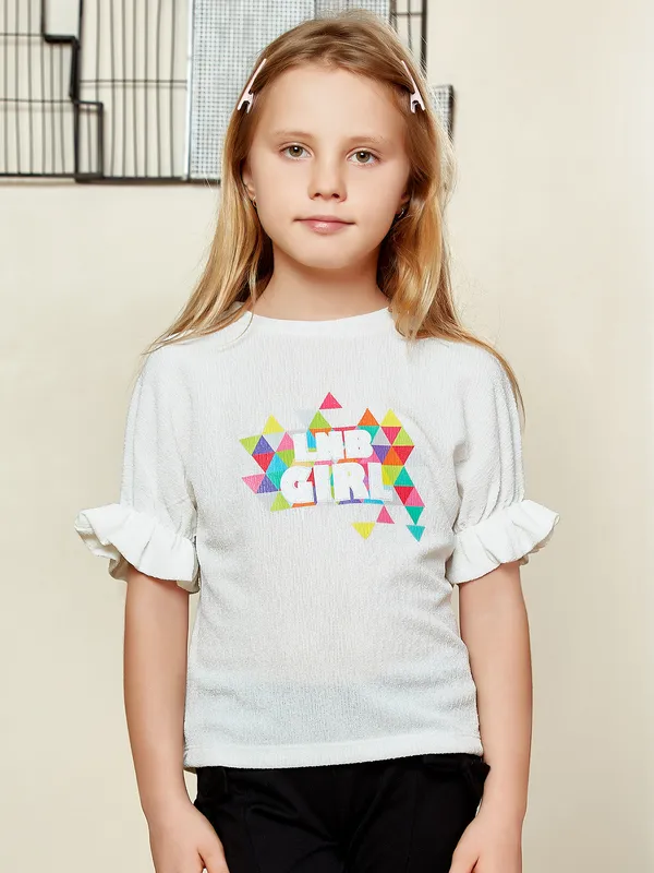 Leo n Babes lycra white printed top