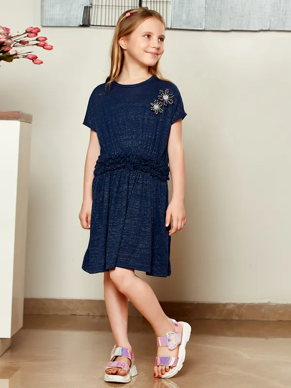 Leo n Babes navy knitted frock with zari work