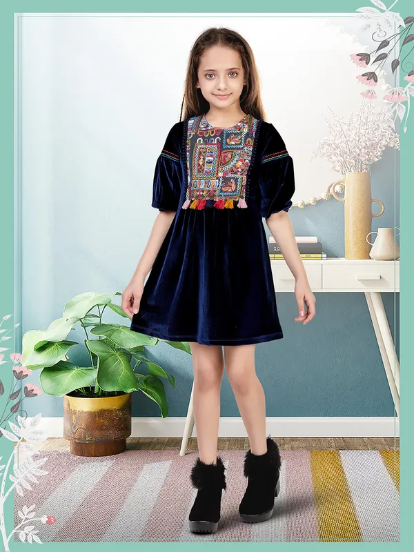 Leo n Babes navy velvet party wear frock for girls