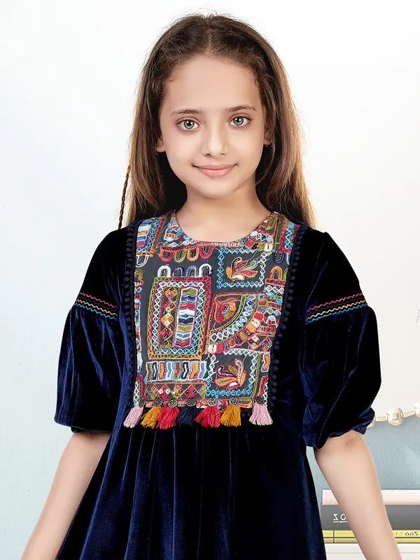 Leo n Babes navy velvet party wear frock for girls
