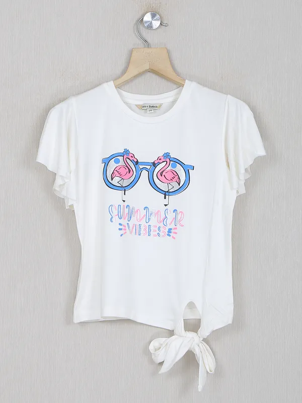 Leo n babes off white cotton printed casual top