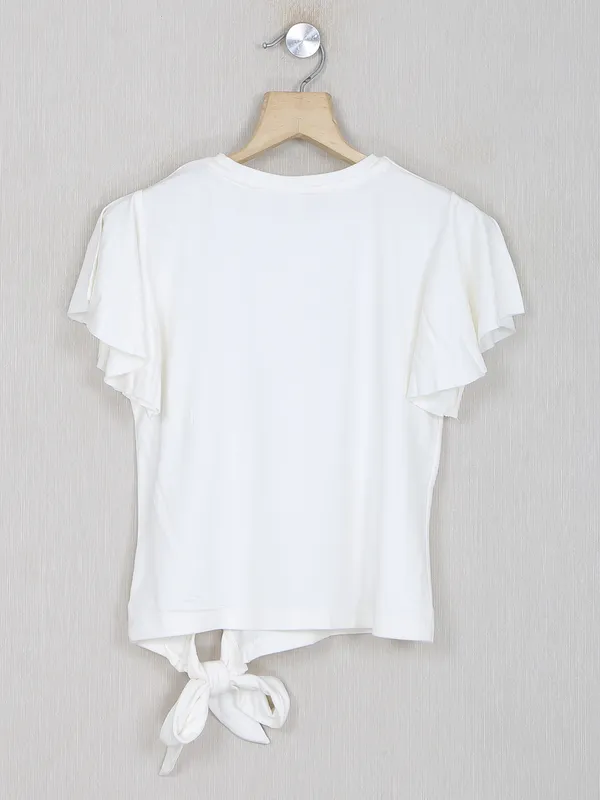 Leo n babes off white cotton printed casual top