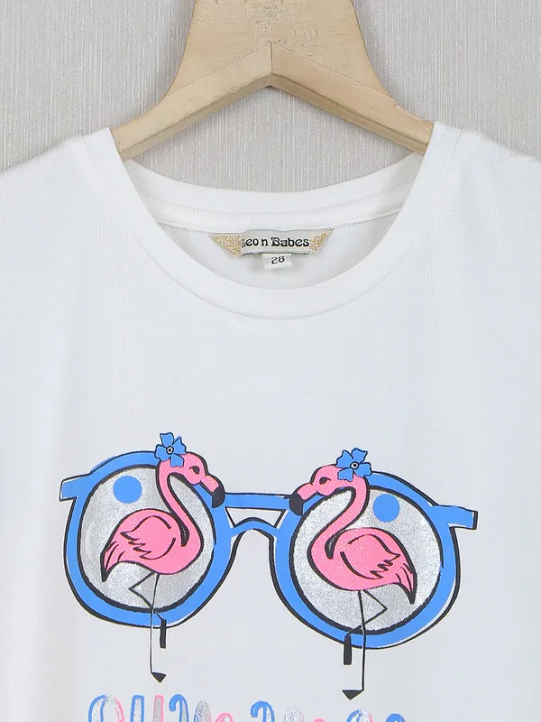 Leo n babes off white cotton printed casual top