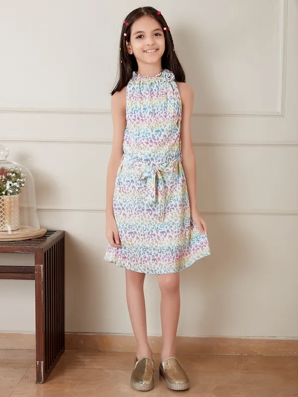 Leo n Babes off white lycra printed frock
