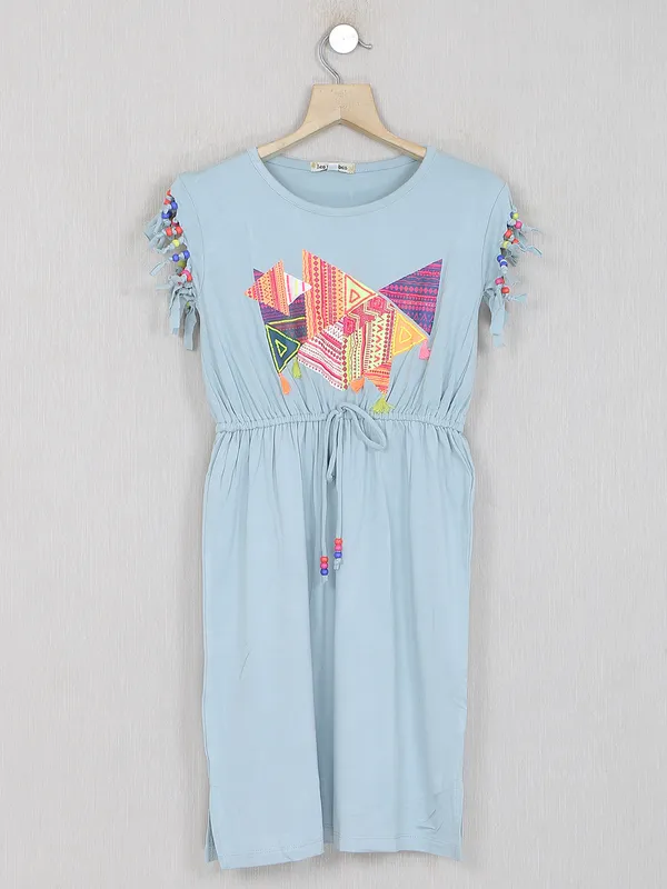 Leo N Babes powder blue printed georgette frock