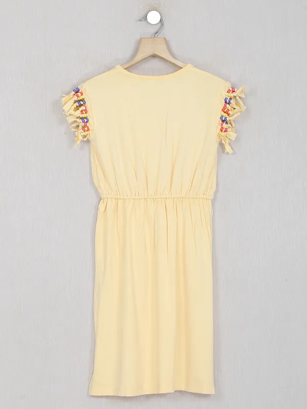 Leo N Babes prinred girls yellow hued frock in georgette