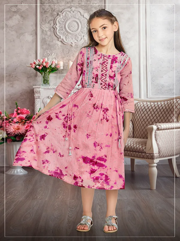 Leo n Babes printed blush pink cotton causal wear frock