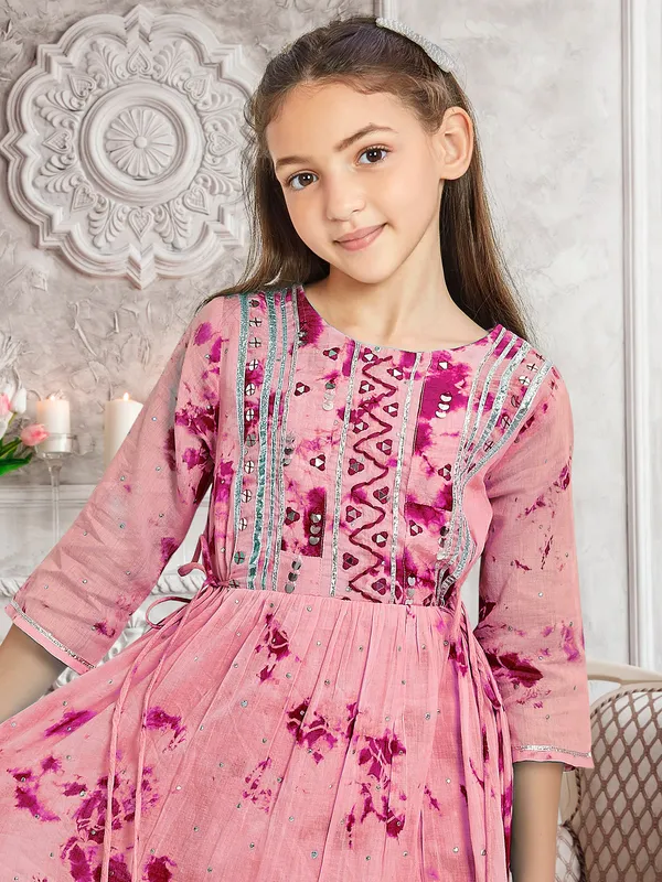 Leo n Babes printed blush pink cotton causal wear frock