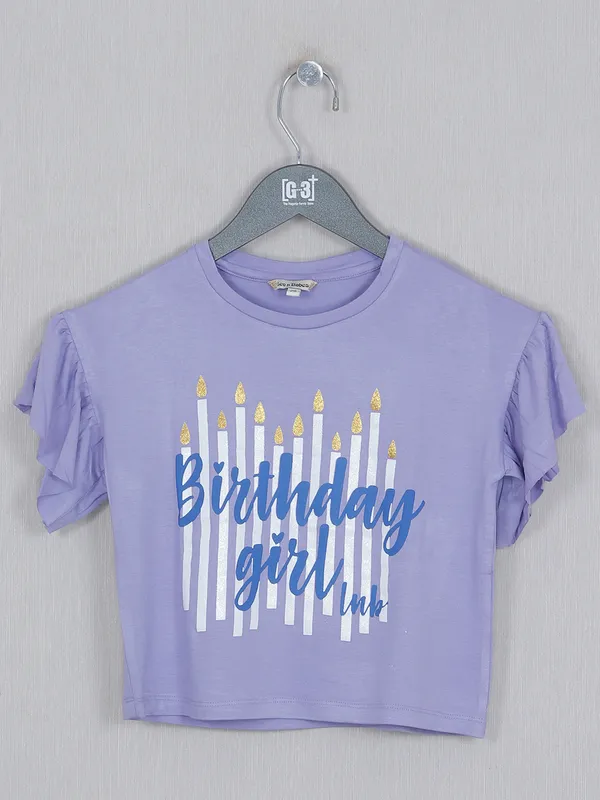 Leo N Babes printed cotton girls top in lavender blue